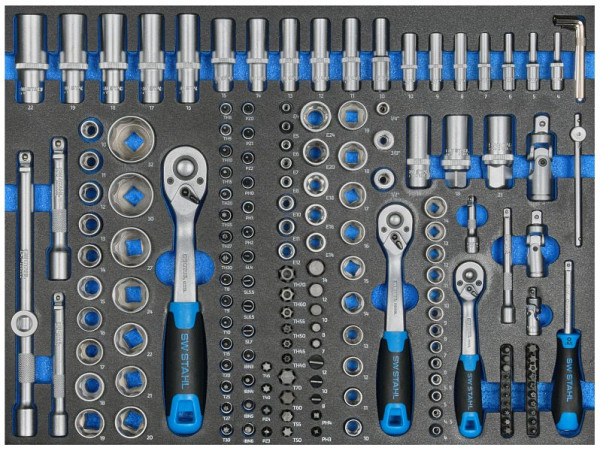 SW-Stahl Werkstattwagensortiment, Steckschlüssel 1/4“, 3/8“, 1/2“, mit Ratschen, 171-teilig, Z3010-1
