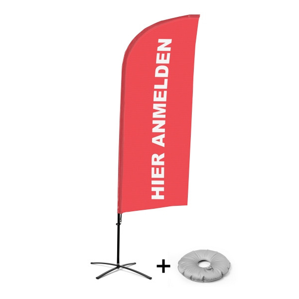 Showdown Displays Beachflag Alu Wind Komplett-Set Hier Anmelden Rot Deutsch Kreuzständer, BFAW310-CB30-WB-I118