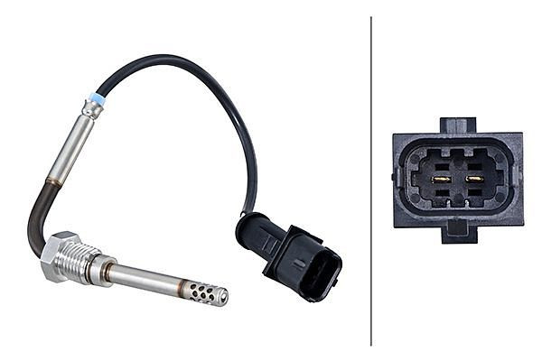 HELLA Sensor, Abgastemperatur - 2-polig - geschraubt - Kabel: 155mm, 6PT 010 376-521