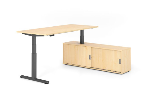 Hammerbacher Schreibtisch XDSM19, 180x80cm, Platte: Ahorn, T-Fuß Gestell Graphit, Höhe: 63 - 127 cm, Ahorn, VXDSM19SB/3/G/3/3