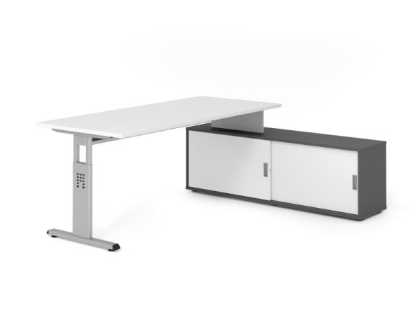 Hammerbacher Aufsatz-Schreibtisch OSE19, 180x80cm, Platte: Weiß, 25mm dick, T-Fuß Gestell Silber, Ahorn, SB/W/S/G/W, VOSE19SB/W/S/G/W