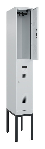 C+P Doppelstock-Spind Evolo PLUS, Gestell, 2 Fächer, 2120x300x500mm, 7035/7035, Zylinderschloss, 0493307-10 S10040