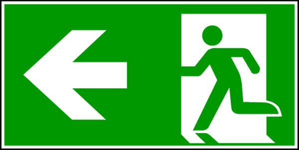 Schilder Klar Rettungsweg links DIN EN ISO 7010, 600x300x1.5 mm Kunststoff langnachleuchtend, 1599/93
