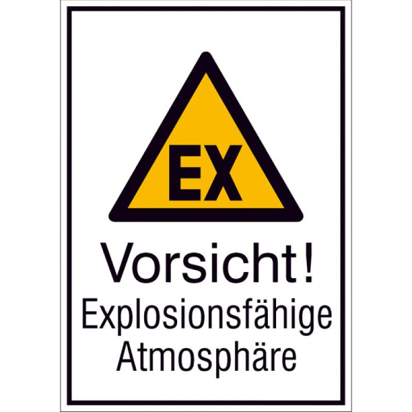 Stein HGS Kombischild mit Warnzeichen und Zusatztext, Vorsicht! Explosionsfähige Atmosphäre, 131 x 185 mm / Folie, selbstklebend, 21.a8010