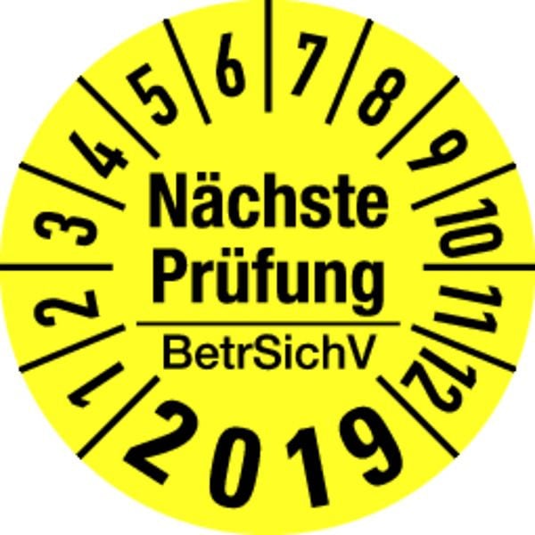 Schilder Klar Prüfetikett Nächste Prüfung BetrSichV ab 23 gelb/schwarz, 30 mm Folie selbstklebend, VE: 40 Stück, 6/68.23