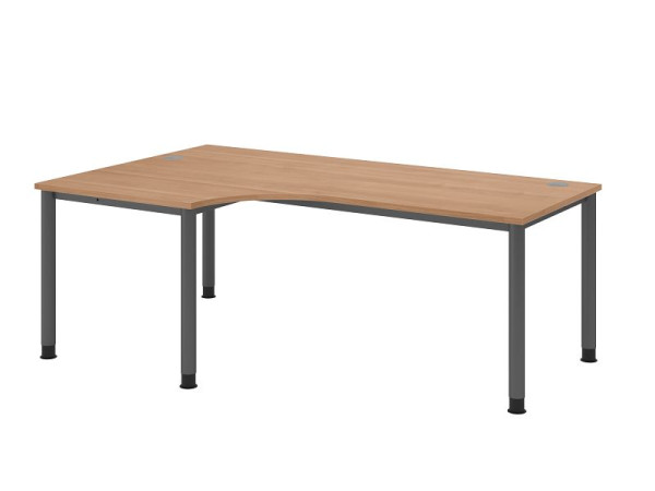 Hammerbacher Schreibtisch HS82, 200 x 120 cm, Platte: Nussbaum, 25 mm dick, Winkelform 90°, 4-Fuß-Gestell in Graphit, Arbeitshöhe 68,5-81cm, VHS82/N/G