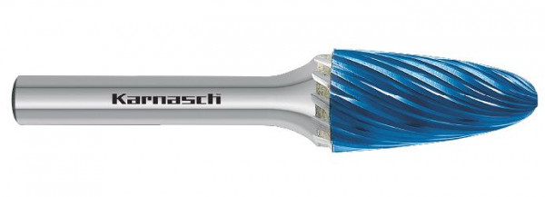 Karnasch Hartmetall-Frässtift Blue-Tec beschichtet RBF/ HP-9 d1= 8 / l2= 20 / d2= 6 / l1= 65mm, VE: 2 Stück, 116036015