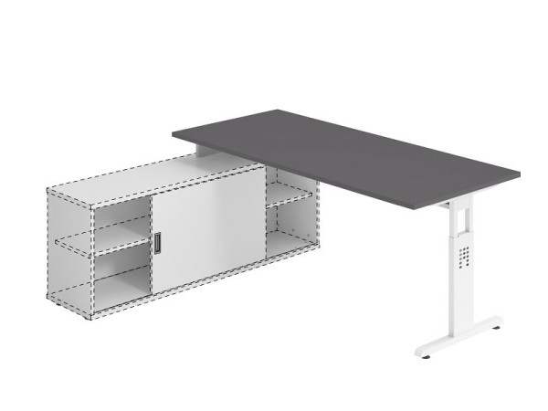 Hammerbacher Anbauschreibtisch T-Fuß 180x80cm Graphit/Weiß, Arbeitshöhe einstellbar auf 72 cm, 75 cm, 78 cm, VOSE19/G/W