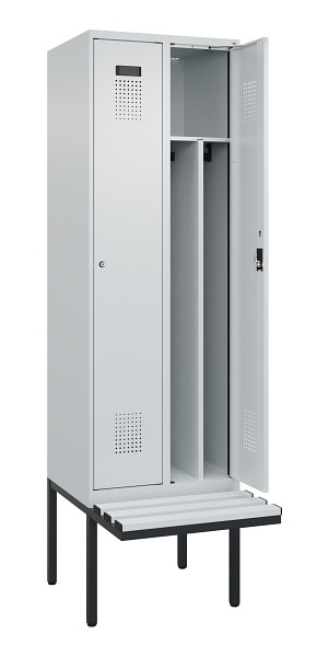 C+P Spind Evolo PLUS, 2 Abteile, 2120x600x815mm, 7035/7035, Zylinderschloss, Material Sitzfläche Kunststoff, 0490407-20F S10094