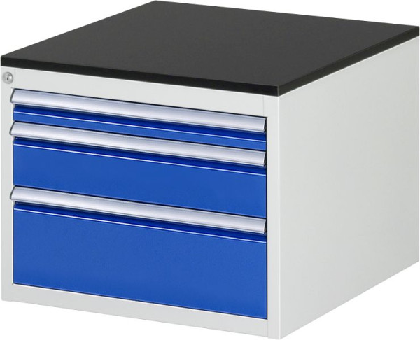 RAU Schubladenschrank Serie 7000, B580xT650xH460mm, 3 x Schublade-Größe-L 1xH60, 1xH120, 1xH180mm, Arbeitsplatte mit Melaminharzbeschichtung, 03-L2.1A-M.11