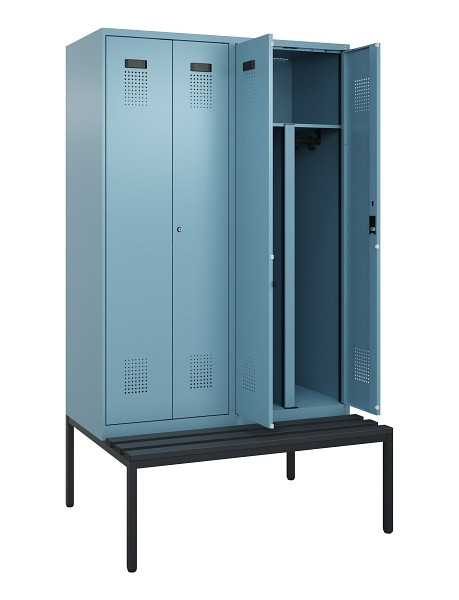 C+P PSA Doppel-Spind Evolo PLUS, Bank, 4 Abteile, 2120x1200x815mm, 0010/0010, Zylinderschloss, Sitzfläche Kunststoff, Sitzbank, 0490527-40P S10101