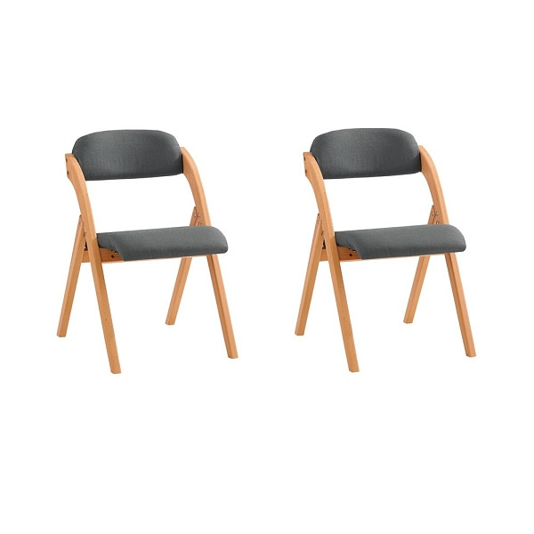 SoBuy klappbarer Holzstuhl 2er-Set gepolsterter Küchensessel, Indoor-Stühle - platzsparende Klappstühle aus Buche, dunkelgrau, VE: 2 Stück, FST92-SGX2