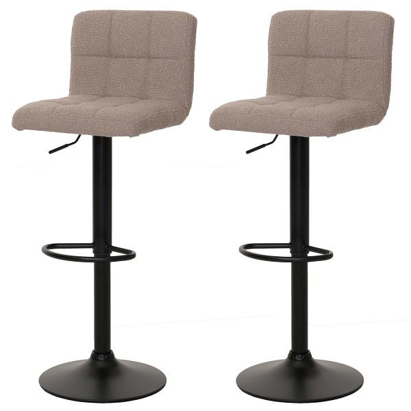 Mendler 2er-Set Barhocker HWC-G87, Tresenhocker Barstuhl, höhenverstellbar drehbar, Stoff Boucle (450g/m²) FSC®, taupe, 108854