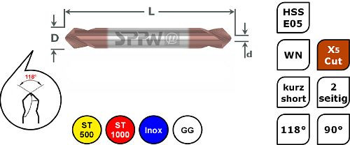 SPPW Duo-Mag HSS-E05+X5Cut 90° WN L: 40 - Ø3,0x0,5, 1249070300