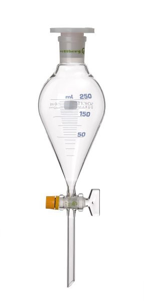 Rettberg Scheidetrichter, 500 ml, Birnenform, graduiert, Glasküken NS 14,5/4 mm, PE-Stopfen NS 29/32, 114111144