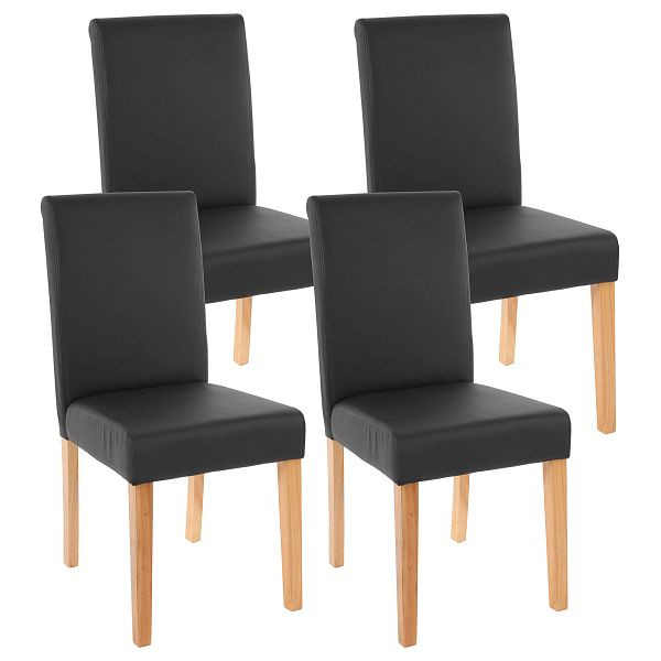 Mendler 4er-Set Esszimmerstuhl Stuhl Küchenstuhl Littau, Kunstleder, schwarz matt, helle Beine, 33698