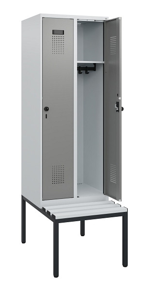 C+P Spind Evolo PLUS, 2 Abteile, 1950x600x815mm, 7035/0004, Drehriegel, Sitzfläche Kunststoff, Sitzbank, 0490505-20 S10068