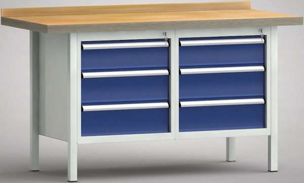 KLW Profi-Werkbank - 1500 x 700 x 905 mm L x T x H (ERGO-Version), links 150EA/2x175EA, rechts 150EA/2x175EA, WP177E-1500M45-E1661