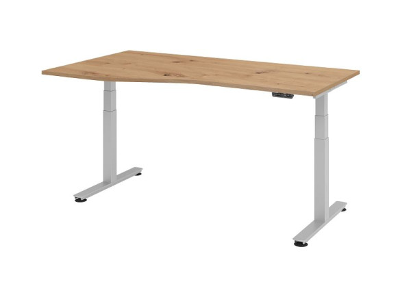 Hammerbacher Schreibtisch XDSM18, 180 x 100/80cm, Platte: Asteiche, T-Fuß Gestell in Silber, mit Memoryschalter, Arbeitshöhe 63,5 -128,5 cm, VXDSM18/R/S