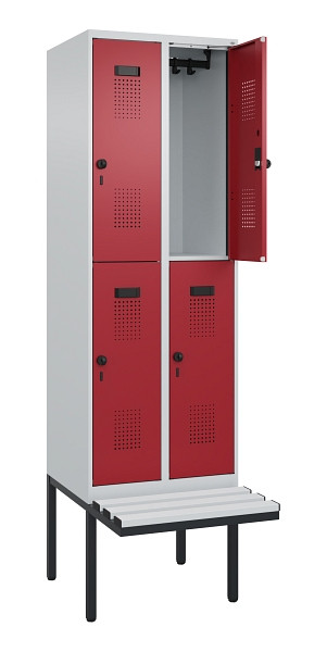 C+P Doppelstock-Spind Evolo PLUS, Bank, 4 Fächer, 2120x600x815mm, 7035/3003, Drehriegel, Sitzfläche Kunststoff, 0493407-20 S10085