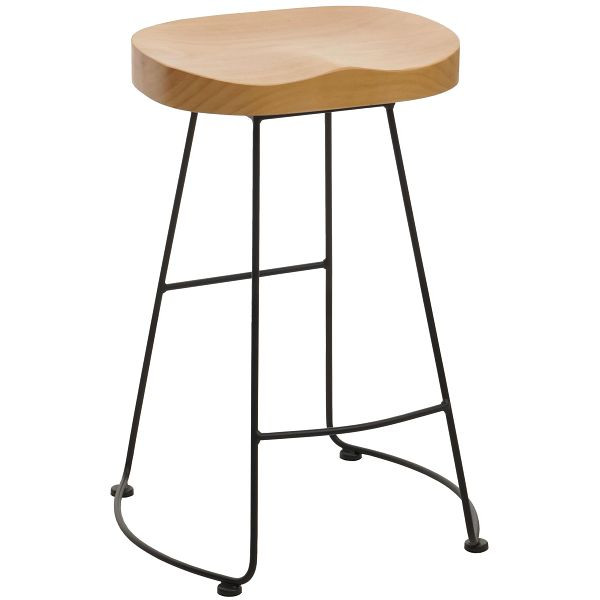 Mendler Barhocker HWC-N25, Barstuhl Tresenhocker Küchenhocker, Fußablage Industrial Metall Massiv-Holz 3D-Struktur, natur, 105973