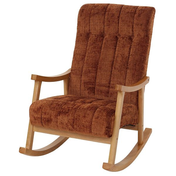 Mendler Schaukelstuhl HWC-K10, Relaxsessel, Holz FSC® Stoff/Textil Chenille (465g/m²), terrakotta, Gestell natur, 109334