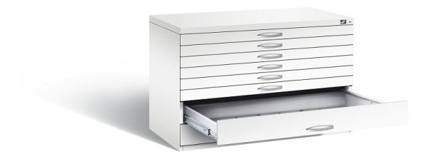 C+P Flachablageschrank Serie 7100_7200, H760xB1100xT765mm, Farbe: Verkehrsweiß, Bügelgriff, 7101-200 S10305