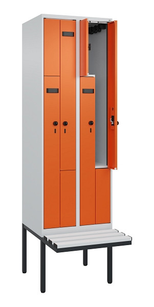 C+P Z-Spind Evolo PLUS, Bank, 4 Fächer, 2120x600x815mm, 7035/2004, Drehriegel, Material Sitzfläche Kunststoff, 0490437-204 S10056