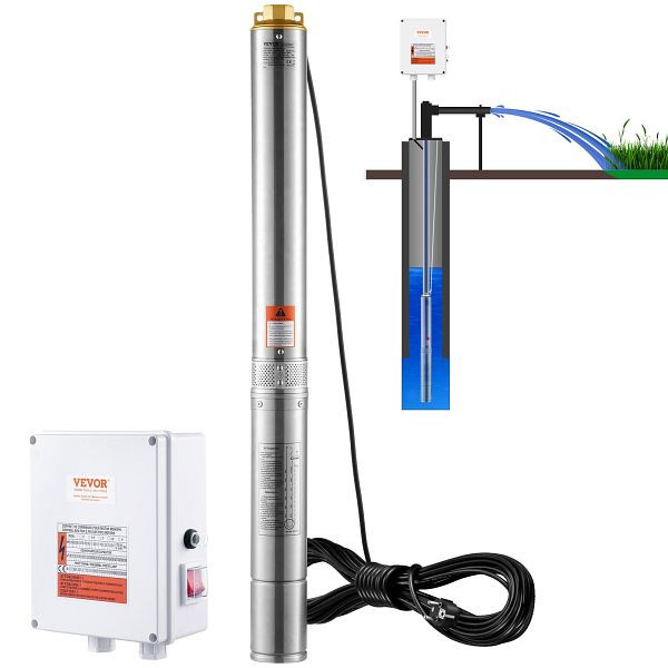 VEVOR Tiefbrunnenpumpe Brunnenpumpe 2200W 9,8 m³/h 144 m Externe Steuerbox, SJQSBMBWZ220VHV12V2