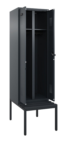 C+P Schwarz-Weiß-Spind Evolo PLUS, Bank, 2 Abteile, 2120x600x815mm, 7016/7016, Drehriegel, Sitzfläche Kunststoff, Sitzbank, 0490527-20 S10070