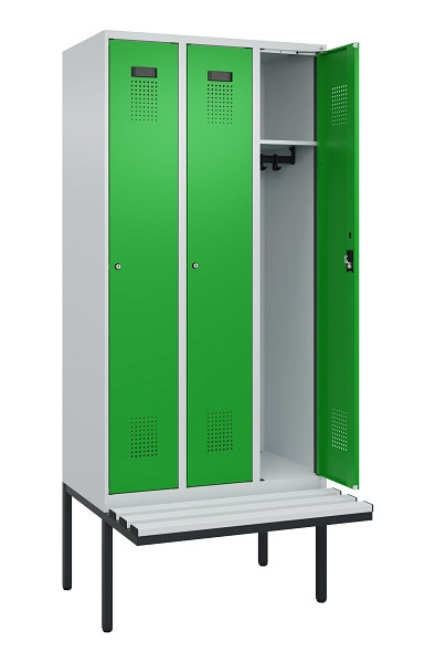 C+P Spind Evolo PLUS, 3 Abteile, 2120x900x815mm, 7035/6037, Haken 3, Zylinderschloss, Material Sitzfläche Kunststoff, 0490407-30 S10092