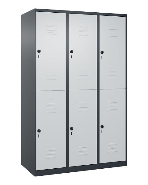 C+P Doppelstöckiger Spind Classic PLUS, 3 Abteile, 1850x1200x500mm, 7016/7035, Drehriegel, 080300-32 S10011