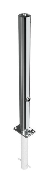 Schake Edelstahlpfosten Ø 76 mm ohne Ziernut, umlegbar, selbsteinrastende Verriegelung zum Einbetonieren, mit Dreikantverschluss nach DIN 3223, 4072FUH