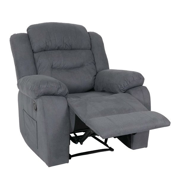 Mendler Fernsehsessel HWC-J57, XXL Relaxsessel TV-Liegesessel Nosagfederung Wildleder-Optik Stoff/Textil bis 200kg, graublau, 107022