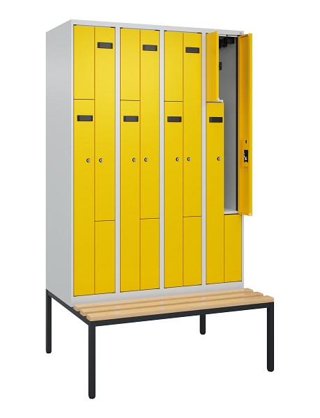 C+P Z-Spind Evolo PLUS, 8 Fächer, 2120x1200x815mm, 7035/1023, Zylinderschloss, Material Sitzfläche Buche-Hartholz, Sitzbank, 0490537-408 S10025