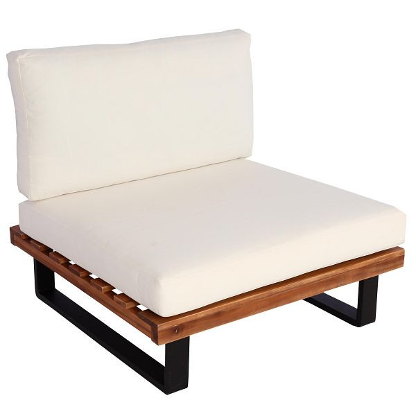 Mendler Lounge-Sessel HWC-H54, Garten-Sessel, Spun Poly Akazie Holz MVG Aluminium, braun, Polster cremeweiß, 98525+101473