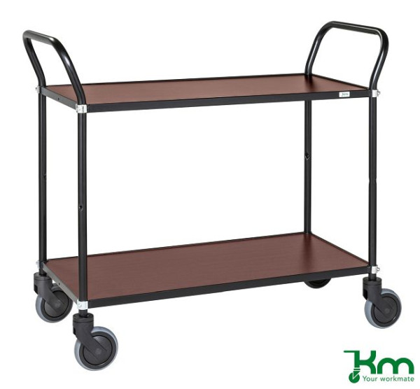 Kongamek Design Servierwagen, 4 Lenkrollen, 2 davon mit Bremsen, Schwarz / Mahagoni, 2 Böden, KM8112-MAB