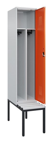 C+P Spind Evolo PLUS, 1 Abteile, 2120x400x815mm, 7035/2004, Haken 4, Zylinderschloss, Sitzfläche Kunststoff, Sitzbank, Trennwand, 0490507-12F S10083