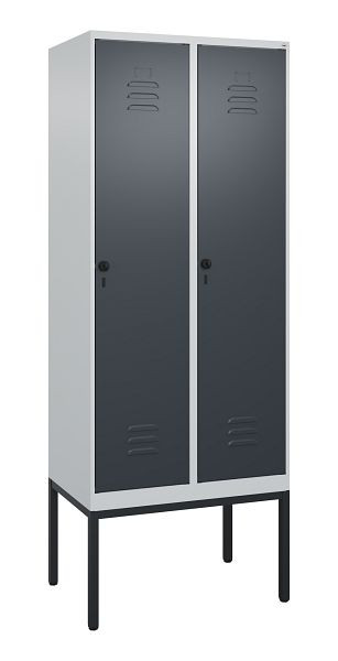 C+P Umkleidespind Classic PLUS mit Mitteltrennwand, Gestell, 2 Abteile, 2120x800x500mm, 7035/7016, Drehriegel, 0800307-22F S10008
