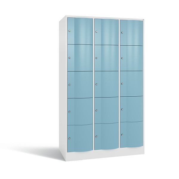 C+P XL-Schließfachschrank Resisto,15 Fächer,H1950B1148T640mm, Weiß/Horizontblau, 8570-373 S10191