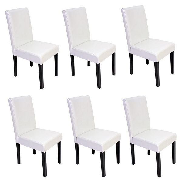 Mendler 6er-Set Esszimmerstuhl Stuhl Küchenstuhl Littau, Kunstleder, weiß, dunkle Beine, 31521+28653