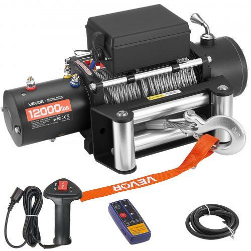 VEVOR Elektrische Seilwinde 5400 kg, 12V DC, 24 m Stahlseil, kabellose & kabelgebundene Fernbedienung, IP55 Offroadwinde, GSSDDJP120003DUL4001V9