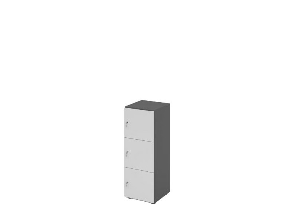 Hammerbacher Schließfachschrank schmal 3OH, 3 Türen mit Schloss, Korpus: Graphit, Türen: Grau, 40 x 42 x 110 cm (BxTxH), V234L3/G/5/DS