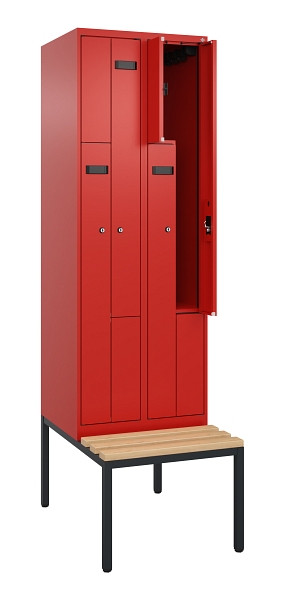 C+P Z-Spind Evolo PLUS, Bank, 4 Fächer, 2120x600x815mm, 3020/3020, Zylinderschloss, Sitzfläche Buche-Hartholz, Sitzbank, 0490537-204 S10052