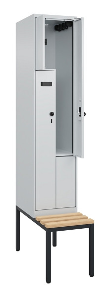 C+P Z-Spind Evolo PLUS, Bank, 2 Fächer, 2120x400x815mm, 7035/7035, Drehriegel, Sitzfläche Buche-Hartholz, Sitzbank, 0490537-122 S10008