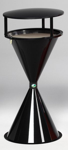 VAR Kunststoff-Standascher mit Dach, Kunststoff schwarzgrau, und Bodenronde, feuerverzinkt, komplett, 20051