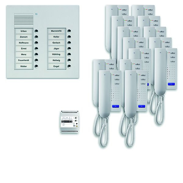 TCS Türkontrollsystem audio:pack UP für 14 Wohneinheiten, mit Außenstation PUK 14 Klingeltasten 2-spaltig, 14x Türtelefon ISH3030, Steuerung, PPU14/2-EN/02