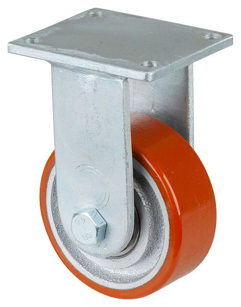 BS Rollen Schwerlastrolle, Bockrolle, Rad-Breite 38 mm, Rad-Ø 100 mm, Tragfähigkeit 295 kg, Guss-Polyurethan 95 Shore A, Guss, Kugellager, RR110.C10.100
