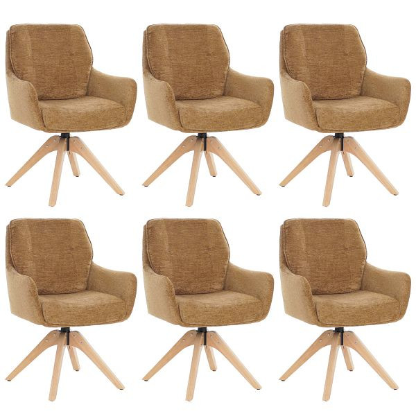 Mendler 6er-Set Esszimmerstuhl HWC-Q37, Küchenstuhl drehbar Auto-Return, Stoff (680g/m²) Chenille Öko-Tex Holz MVG, senfgelb, 3x130714