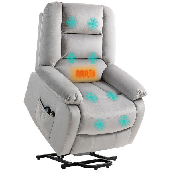 HOMCOM Aufstehsessel mit Massagefunktion, 90x93x110cm, Hellgrau, 713-161V90LG